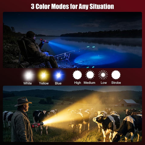 SKYFIRE Bright Flashlight with Ignition Lens&Yellow/Blue Light,3000lm Super Bright Rechargeable Flashlights High Lumens,Zoomable,Waterproof Tactical Flashlight for Camping,Outdoor &Gifts