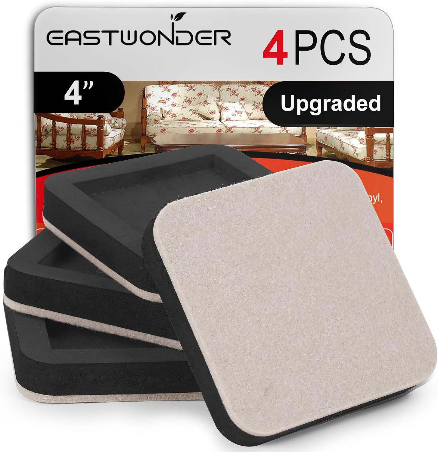 Upgraded Felt Furniture Sliders for Hardwood Floors 4 PCS 4"