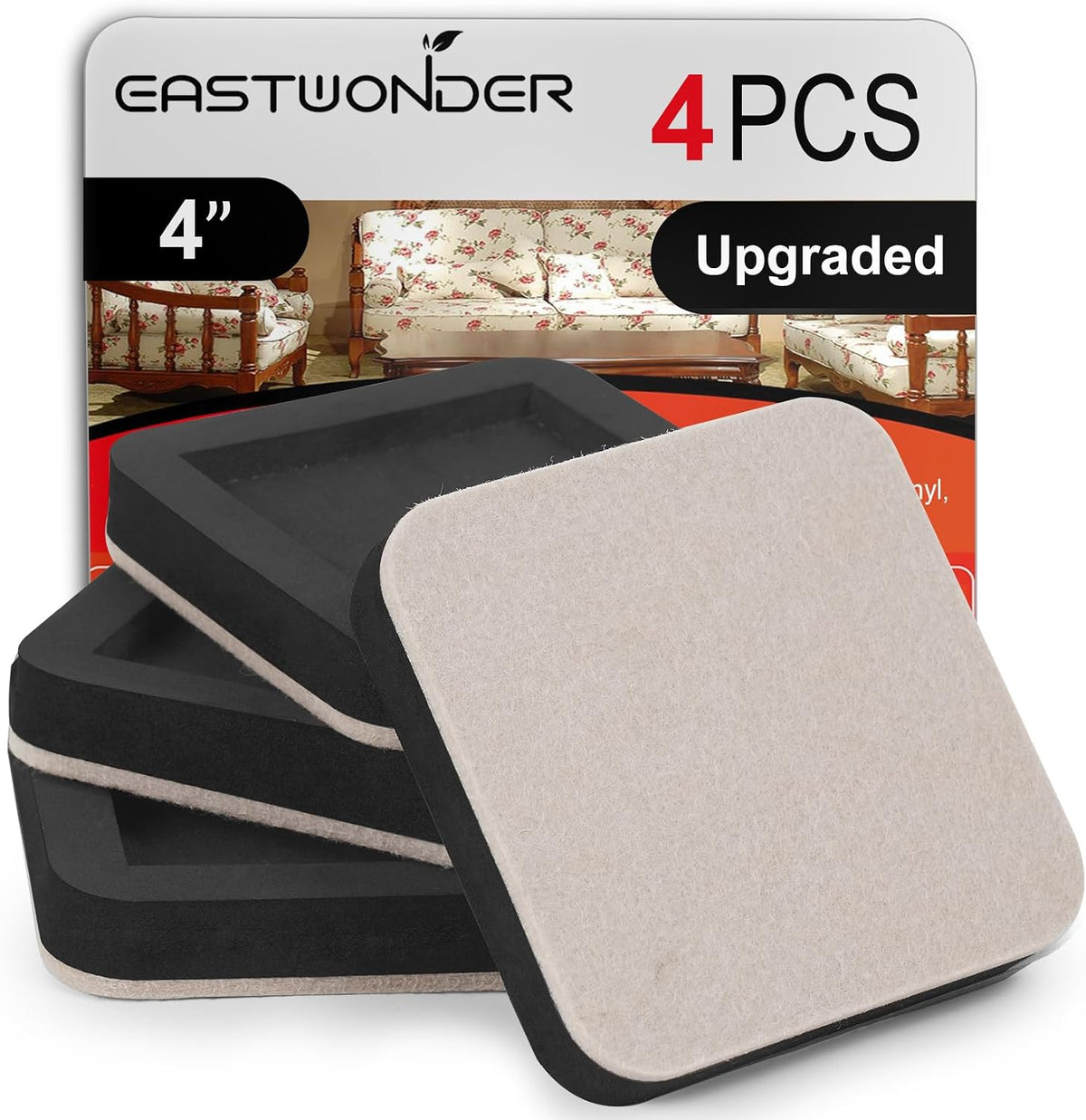 Upgraded Felt Furniture Sliders for Hardwood Floors 4 PCS 4"