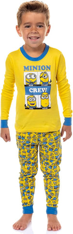 INTIMO Despicable Me Toddler Boys' Minions Crew Bob Stuart Phil Kevin Sleep Pajama Set Long Sleeves Pants