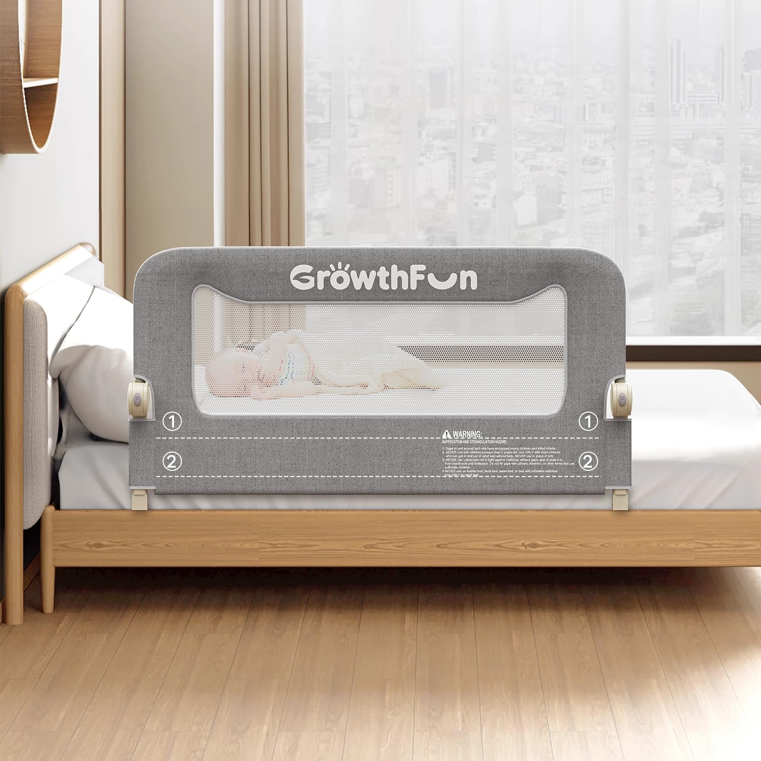Foldable Bed Rail for Toddlers, 75in Reinforced Carbon Steel Frame&Connectors, Breathable Cationic Fabric - Safety Toddler Bed Rails for Queen, King, Twin, Full, No-Tool Setup.