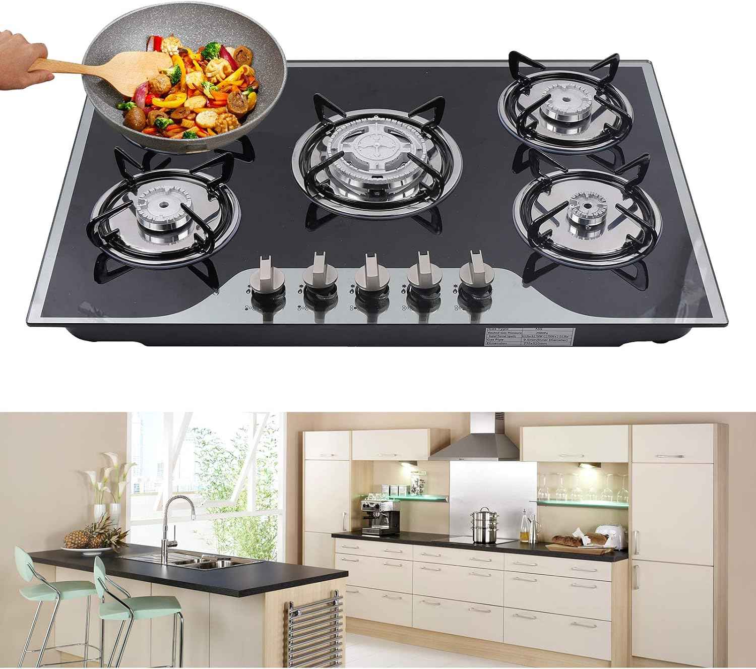 30 Inch Built-in Gas Cooktop, 5 Burners Gas Stove Perfect for Kitchen