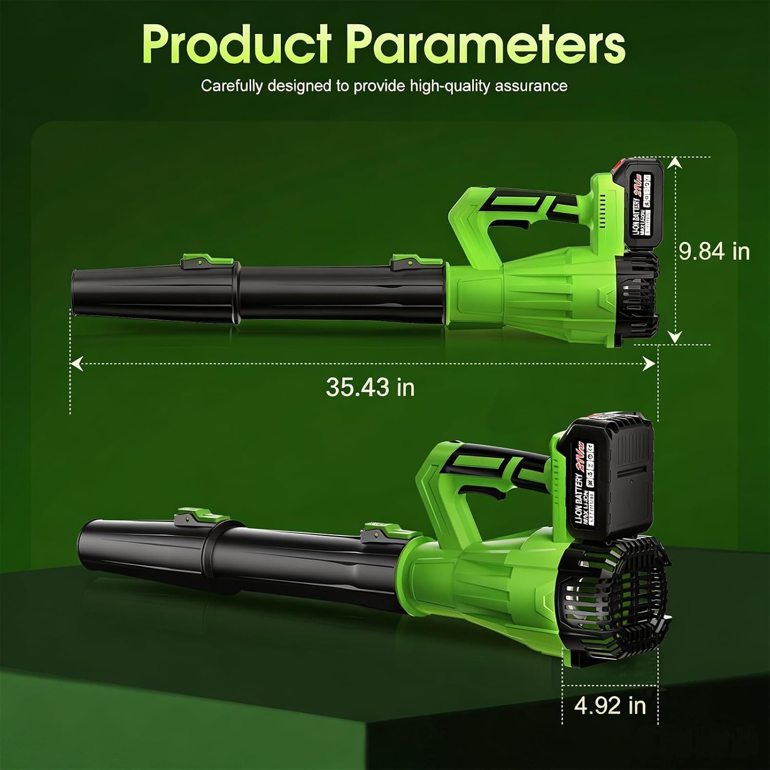 21V Cordless Leaf Blower with 2 Pack 6.0Ah Batteries, Black Green