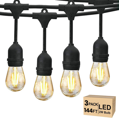 Svater 144 FT Outdoor String Lights 2W LED Outside Edison Waterproof ETL
