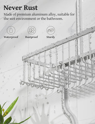 YASONIC Never Rust Shower Caddy Hanging, Aluminum Shower Racks for Inside Shower, 3-Tier Shower Organizer Hanging Over Shower Head with Hooks and Soap Holder, Silver