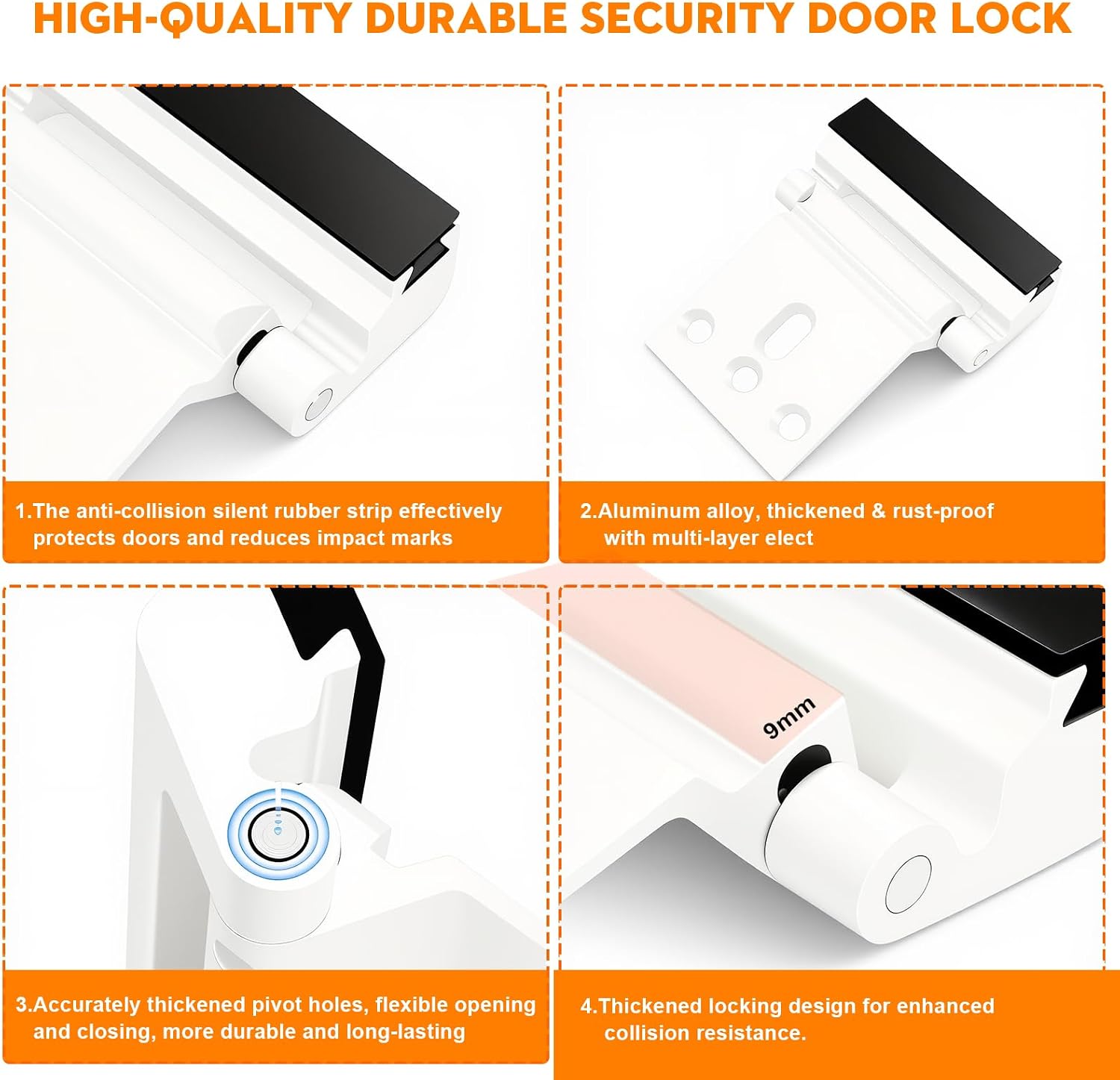 Home Security Door Reinforcement Lock, Upgraded Front Door Locks for Kids Safety Withstand 800 lbs, Child Proof Door Lock, Extra Door Lock from Inside Prevent Unauthorized Entry (2 Pack, White)