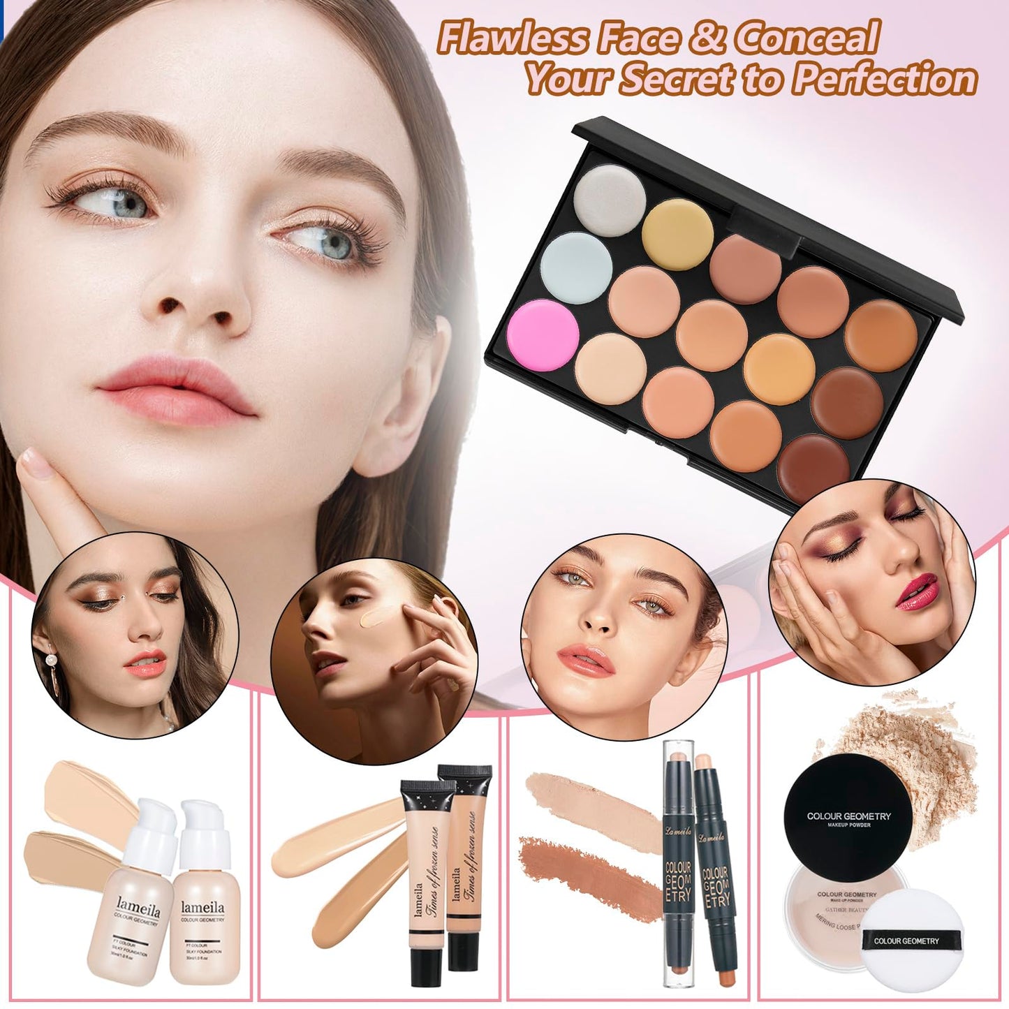 Makeup Kit Makeup Sets for Teens Makeup kits for Women Teenagers Make up Eyeshadow Palette Foundation Concealer Lipgloss Loose Powder Makeup Kit for Women Full Kit