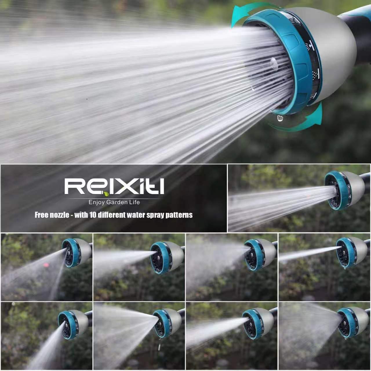 Non-Expandable Garden Hose 25feet, with 10 Function Hose Nozzle, Tough & Flexible, Lightweight, Crush Resistant Fittings, Kink & Tangle Free, Rust Proof