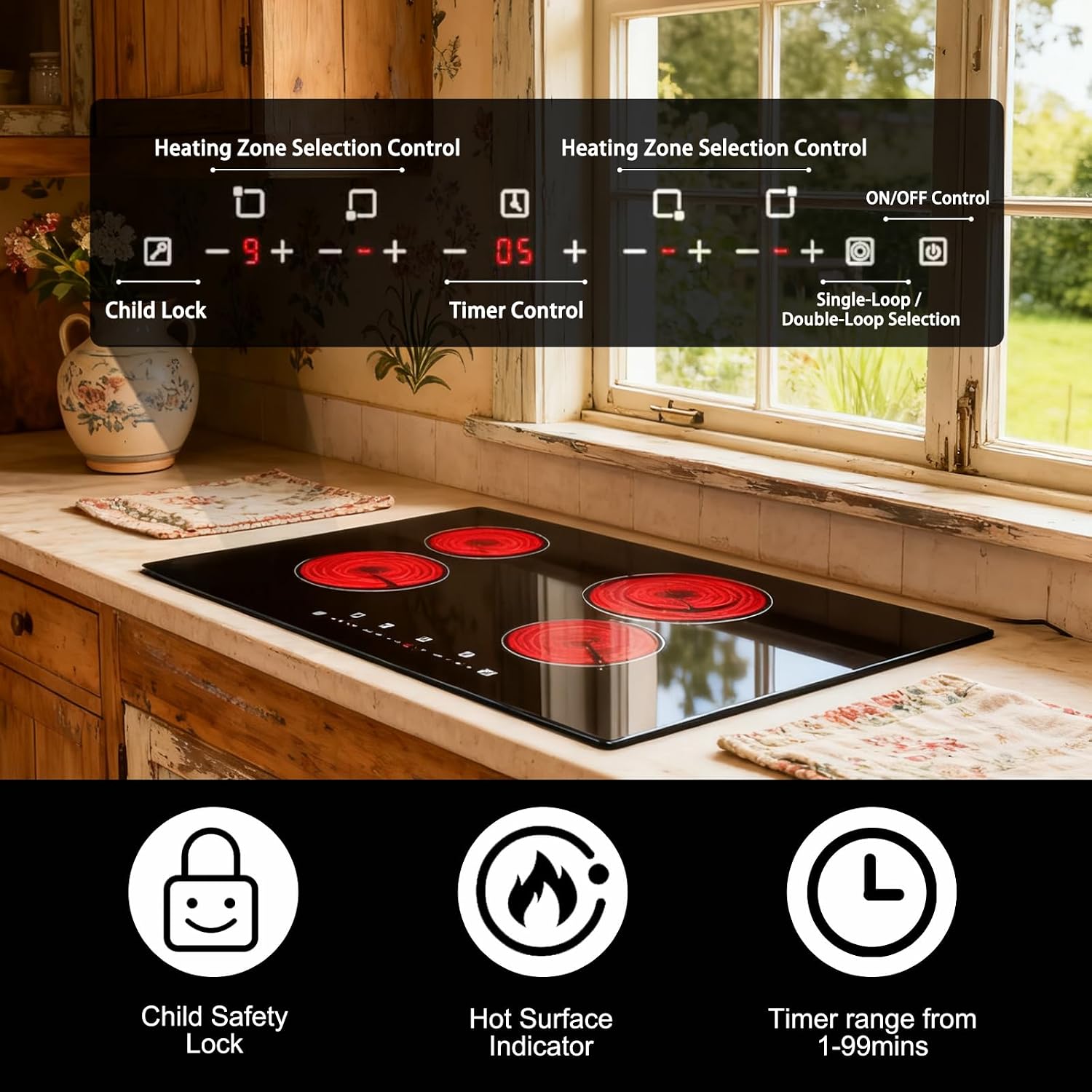 Electric Cooktop 30 Inch, 4 Burners Built-in Electric Stove Top