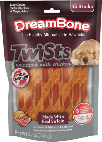 DreamBone Twist Stick Sirloin Rawhide-Free Dog Treats, 15 Count