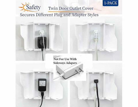 Safety Innovations Twin Door Baby Safety Outlet Cover Box for Babyproofing Outlets - More Interior Space for Extra Large Electrical Plugs and Adapters - Easy to Install - Easy to Use, (1-Pack)