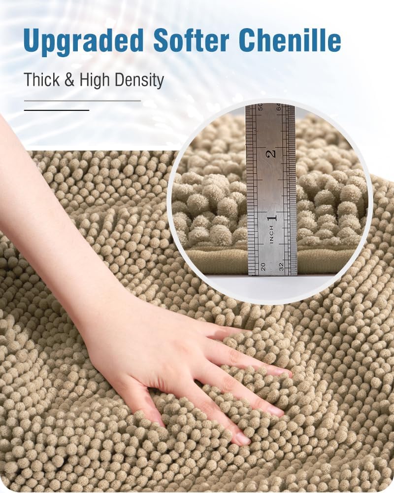AMOAMI Upgraded Waffle Bath Mat, Super Absorbent Non Slip Bath Mats for Bathroom Floor, 3D-Khaki, 24" x 36"