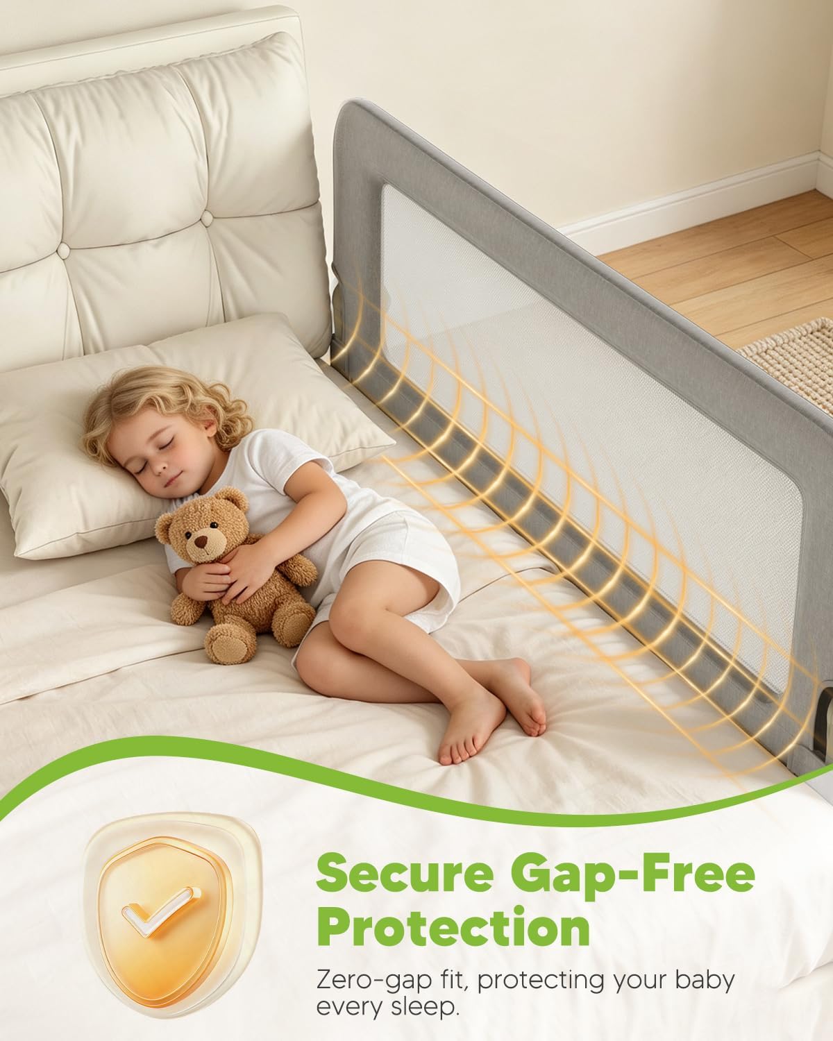 Bed Rail for Toddlers, 59IN Baby Bed Rail Guard Folding Up, Child Safety Side Railing Guards with Reinforced Anchor Bed