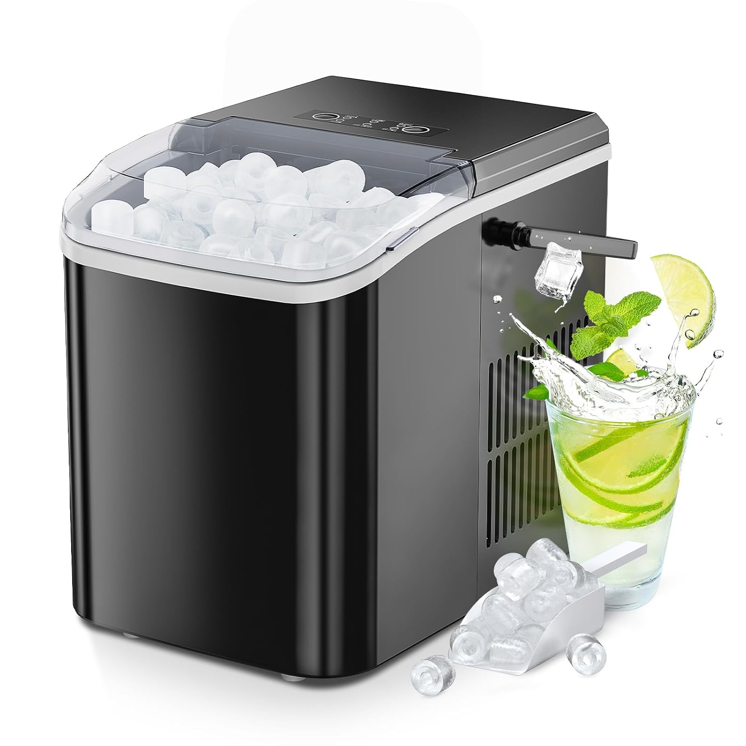 OLIXIS Ice Maker Machine with Handle,26lbs in 24 Hours, Portable Ice Maker