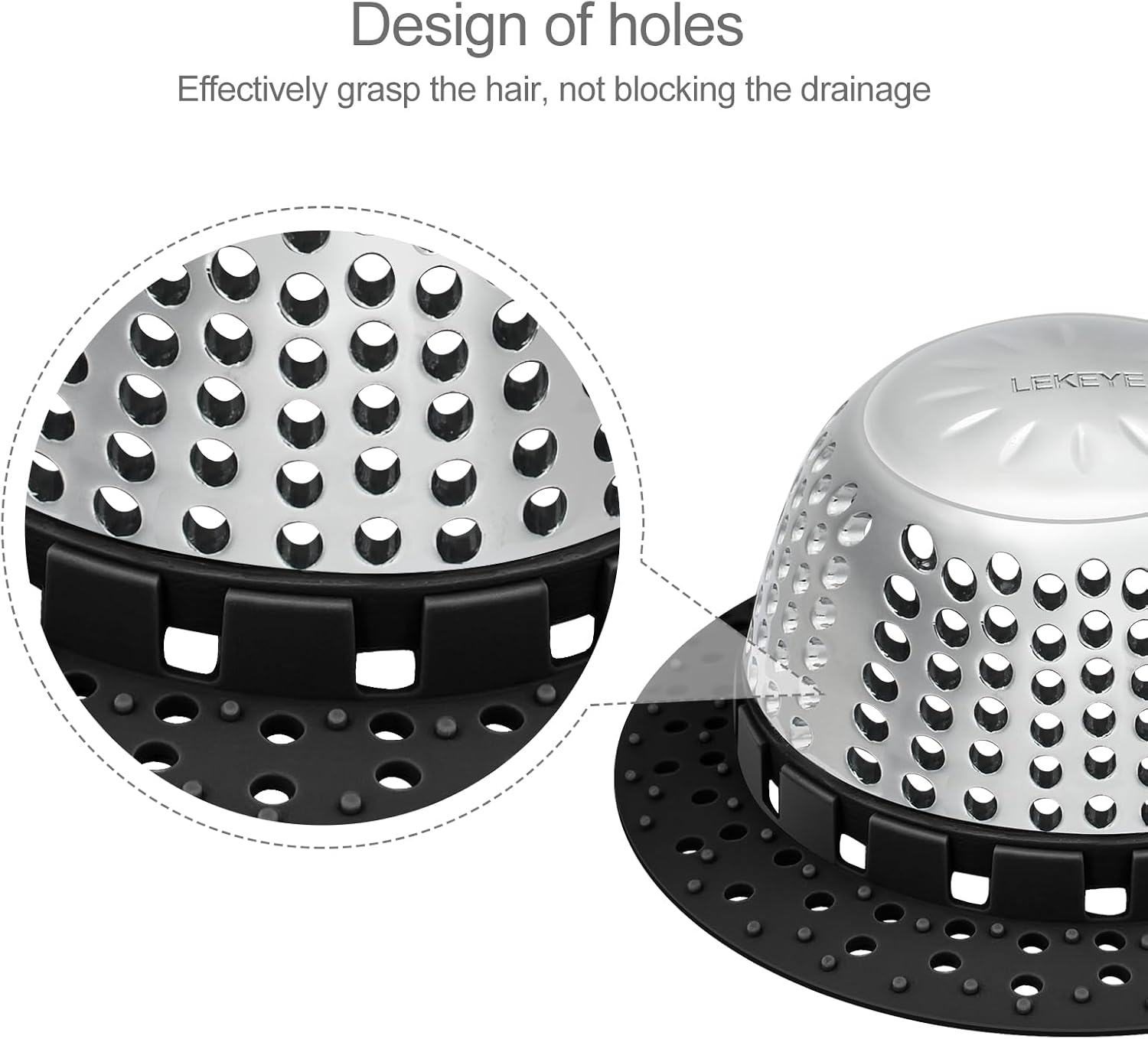 LEKEYE Shower Drain Hair Catcher/Bathtub Drain Cover/Drain Protector for Pop-Up & Regular Drains(Black)