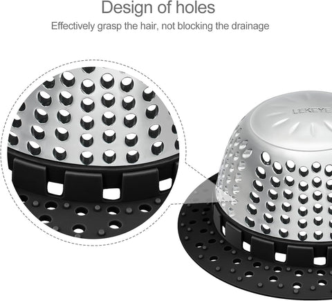 LEKEYE Shower Drain Hair Catcher/Bathtub Drain Cover/Drain Protector for Pop-Up & Regular Drains(Black)