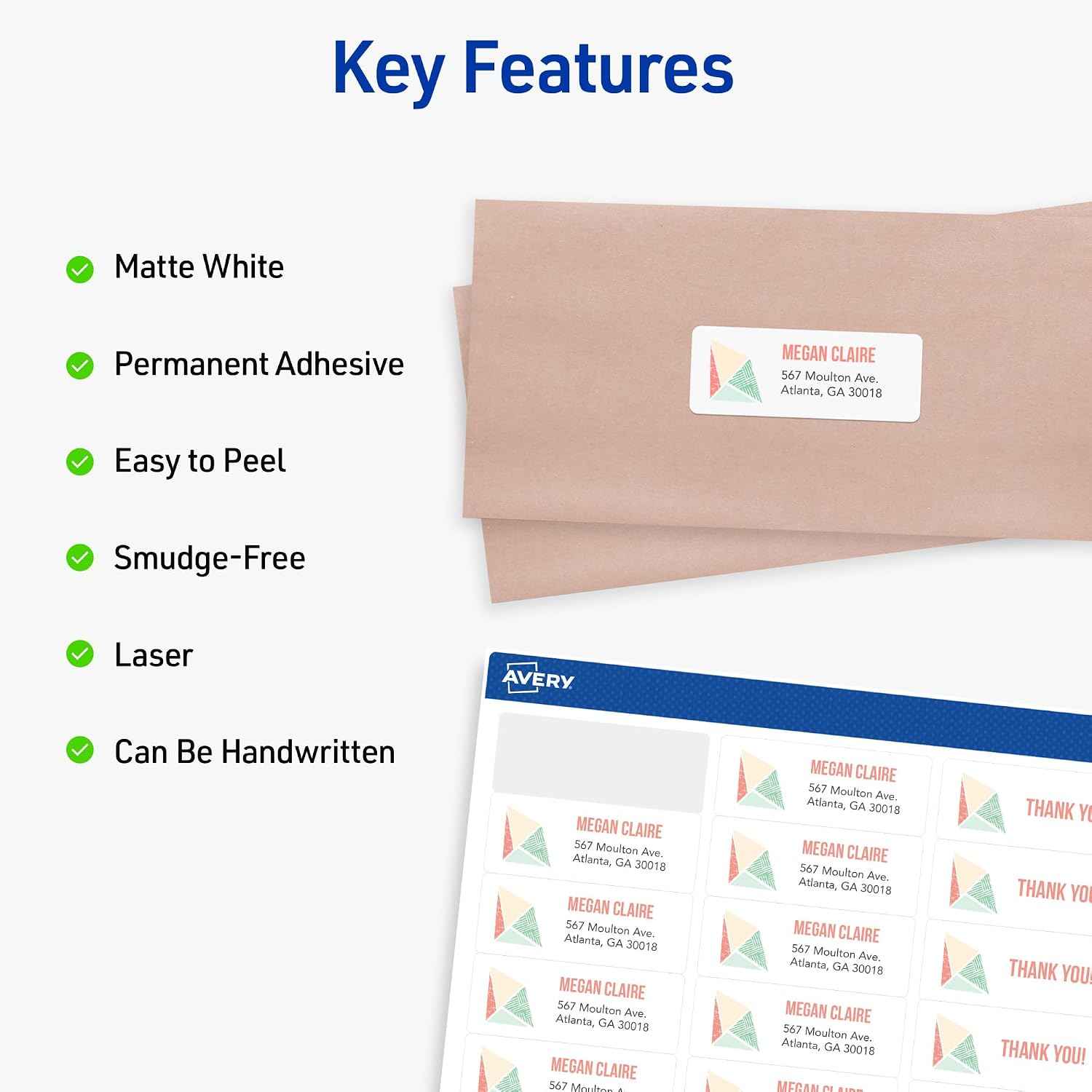 Avery® Easy Peel® Printable Address Labels, Sure Feed® Technology, 1" x 2-5/8" Customizable Stickers, White, 3,750 Blank Mailing Labels, Great for Mailing, Shipping, and More (5-Pack of 5260)