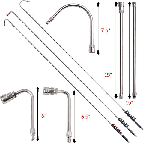Xiny Tool Pressure Washer Extension Wand, 10 Pack Power Washer Lance with 6 Atomization Nozzle Tips,1 Gutter Cleaner Attachment Curved Rod, 1/4" Quick Connect, 4000 PSI