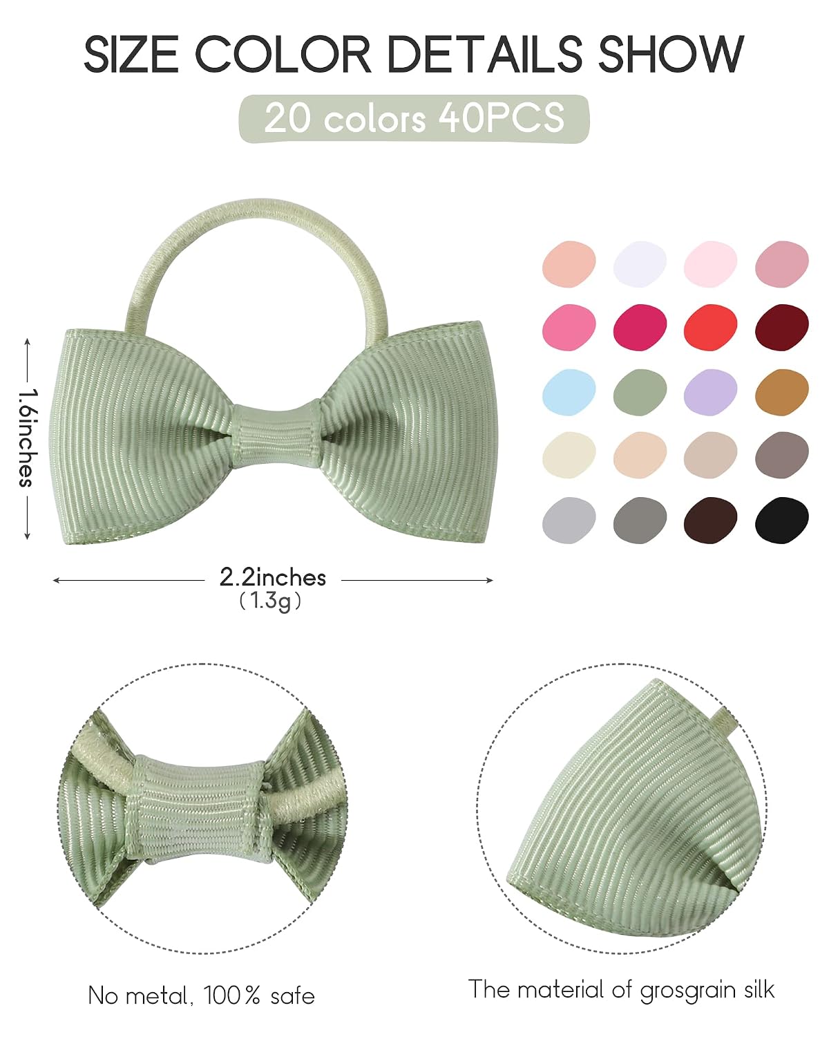 Jollybows 40PCS Baby Girls Hair Bows Ties 2 Inch Ponytail Holders Hair Ties