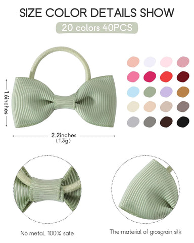 Jollybows 40PCS Baby Girls Hair Bows Ties 2 Inch Ponytail Holders Hair Ties