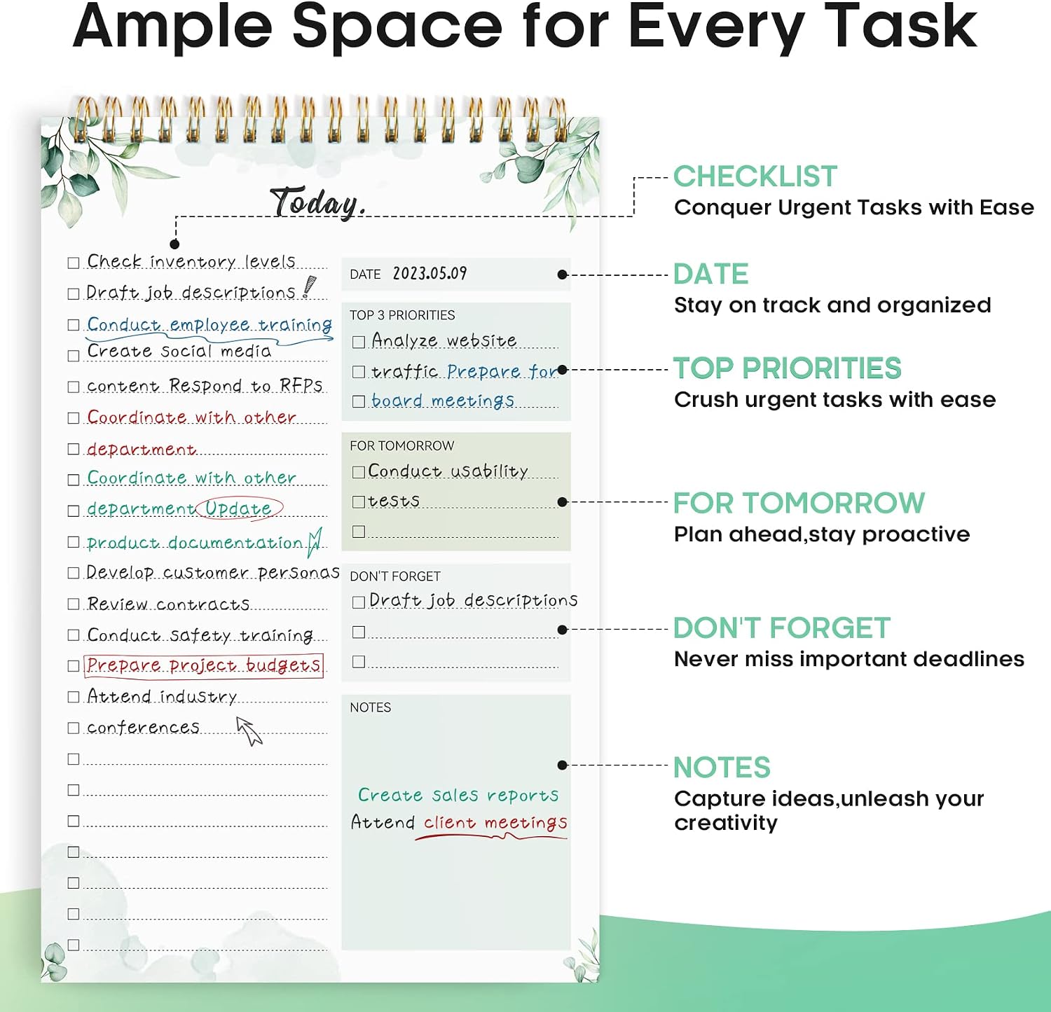 Taja To Do List Notepad, Undated Daily Planner for Work and Goal Setting