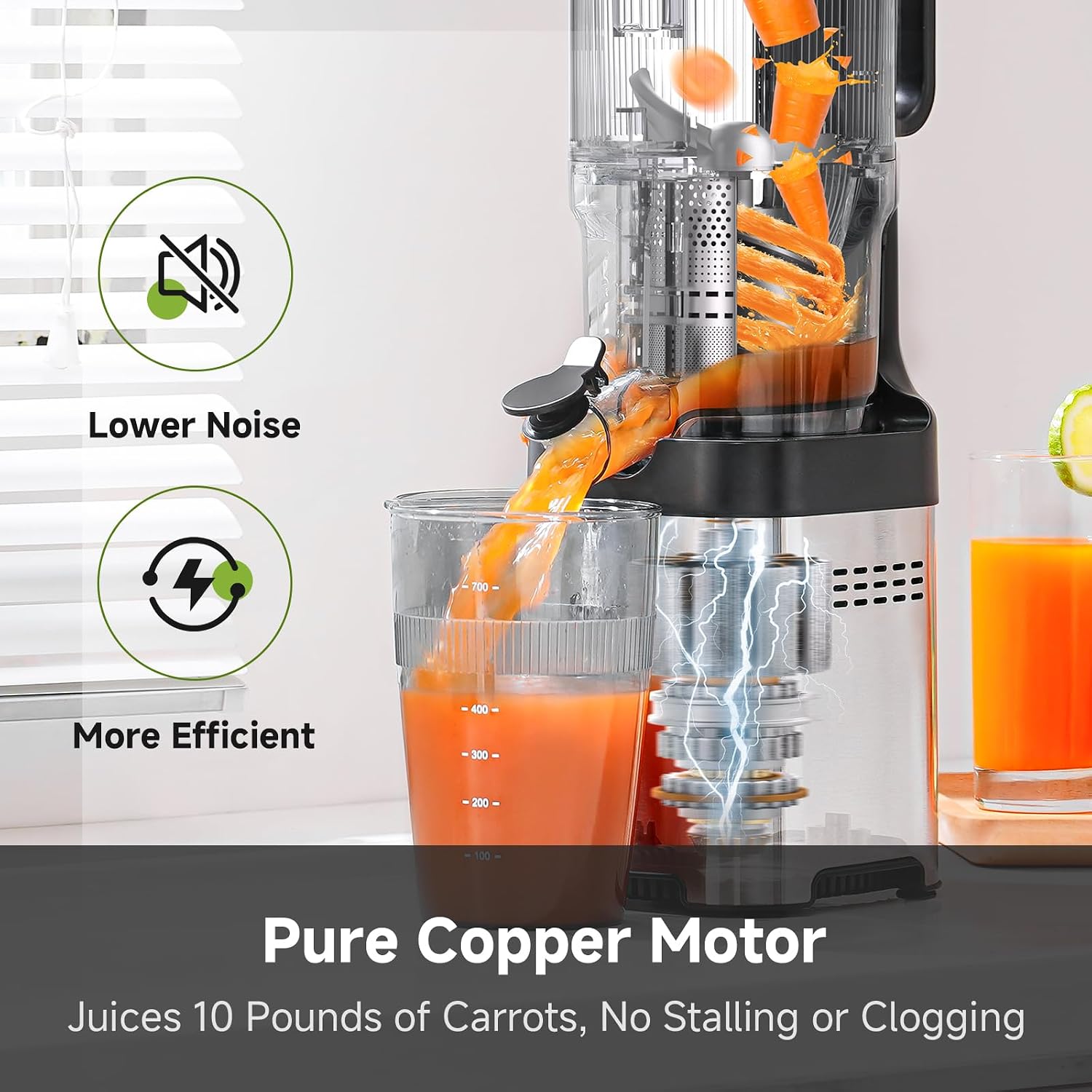 AMZCHEF Cold Press Juicer, 5.4" Whole Fruit Self-Feeding Slow Juicer