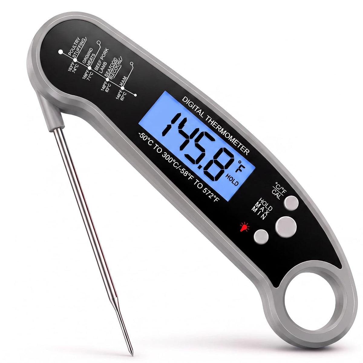 Digital Meat Thermometer, Instant Read Food Thermometer for Cooking, Grey