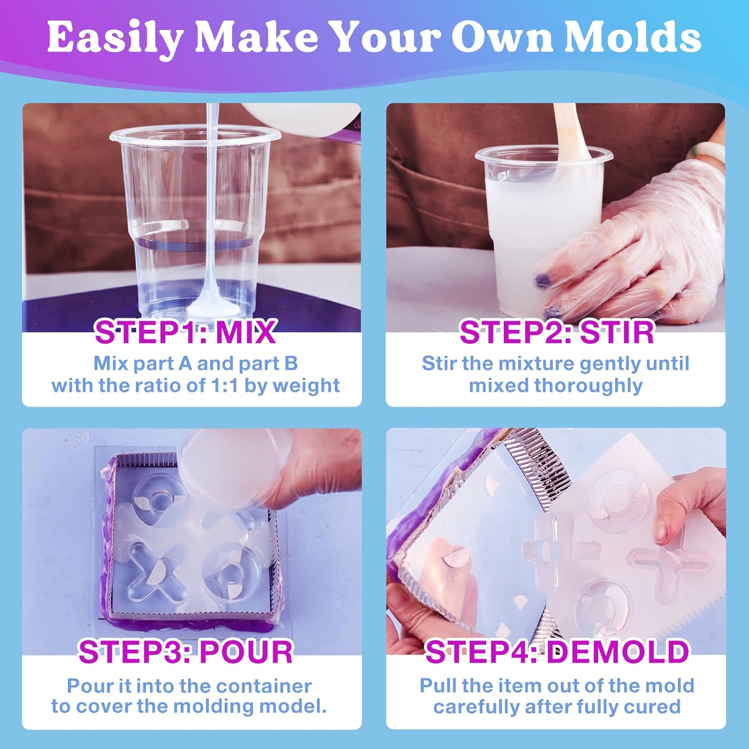 LET'S RESIN Silicone Mold Making Kit-Translucent Silicone Rubber 20oz