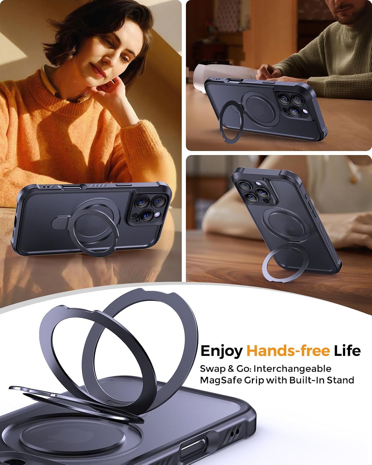 MOCCA Magnetic for iPhone 16 Pro Case with Stand,Black