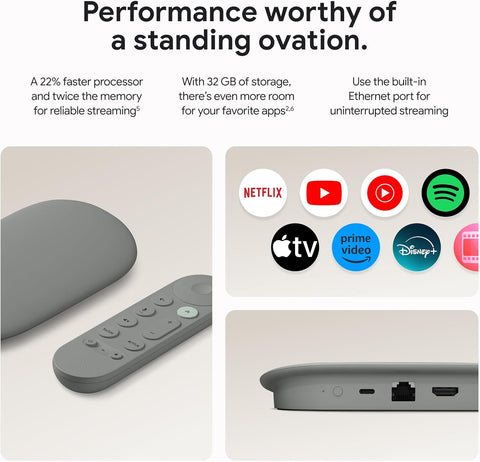 Google TV Streamer 4K - Fast Streaming Entertainment on Your Device with Voice Search Remote - Watch Movies, Shows, Live, and Netflix in HDR - Smart Home Control - 32 GB of Storage - Hazel