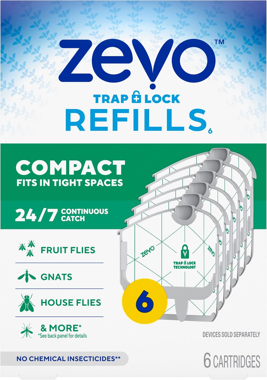 Zevo Compact Flying Insect Trap Refills for Fruit Flies & Gnats, 6 Count