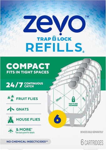 Zevo Compact Flying Insect Trap Refills for Fruit Flies & Gnats, 6 Count
