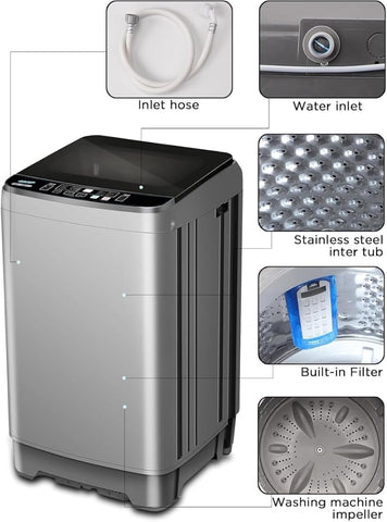 Full Automatic Top Load Washing Machine, 25 lbs, Gray