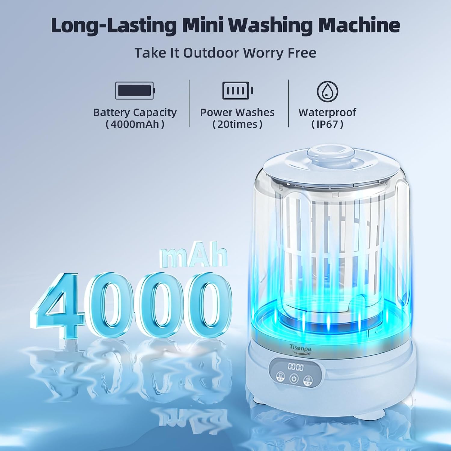 Mini Washing Machine, 2.5L Portable Washing Machine with Spin-Dry Function, Rechargeable Underwear Washer for Deep Cleaning Small Clothes, Ideal for Apartment, Dorm, RV, Travel & Hotel(Blue)