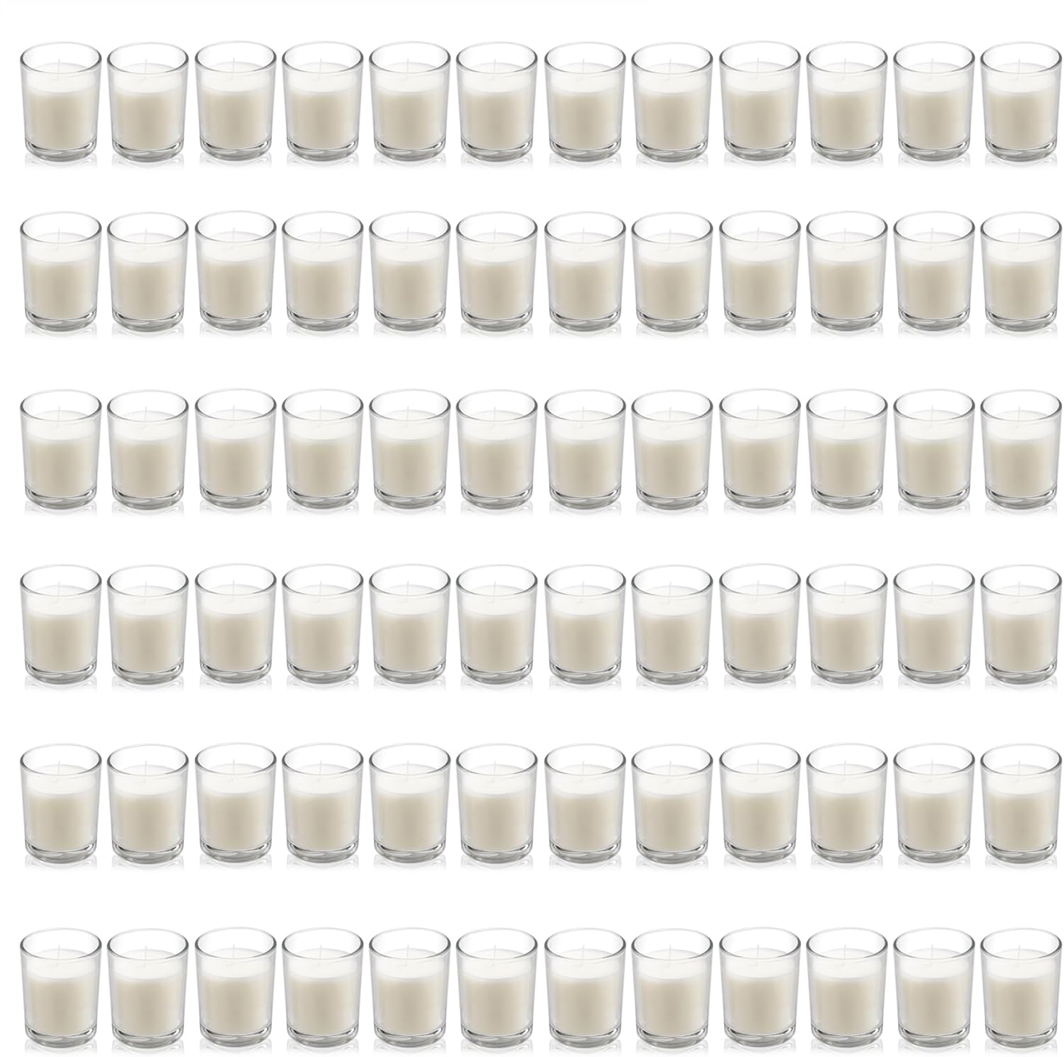 Housecret 72 Pack Warm White Unscented Clear Glass Filled Votive Candles. Hand Poured Wax Candle Ideal Gifts for Aromatherapy Spa Weddings Birthdays Holidays Party