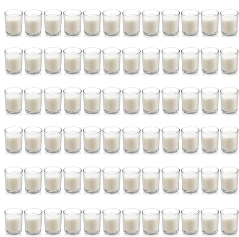 Housecret 72 Pack Warm White Unscented Clear Glass Filled Votive Candles. Hand Poured Wax Candle Ideal Gifts for Aromatherapy Spa Weddings Birthdays Holidays Party