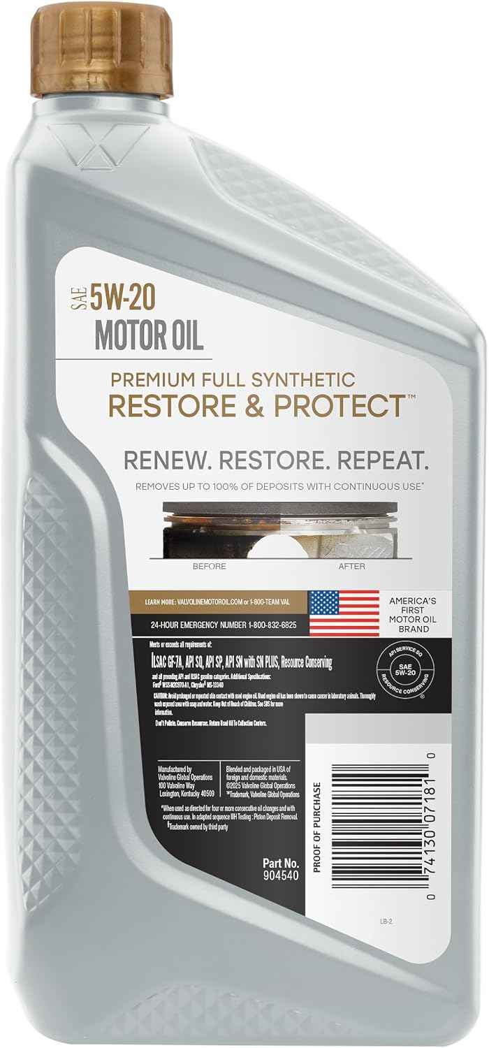 Valvoline Restore & Protect Full Synthetic 5W-20 Motor Oil 1 Quart