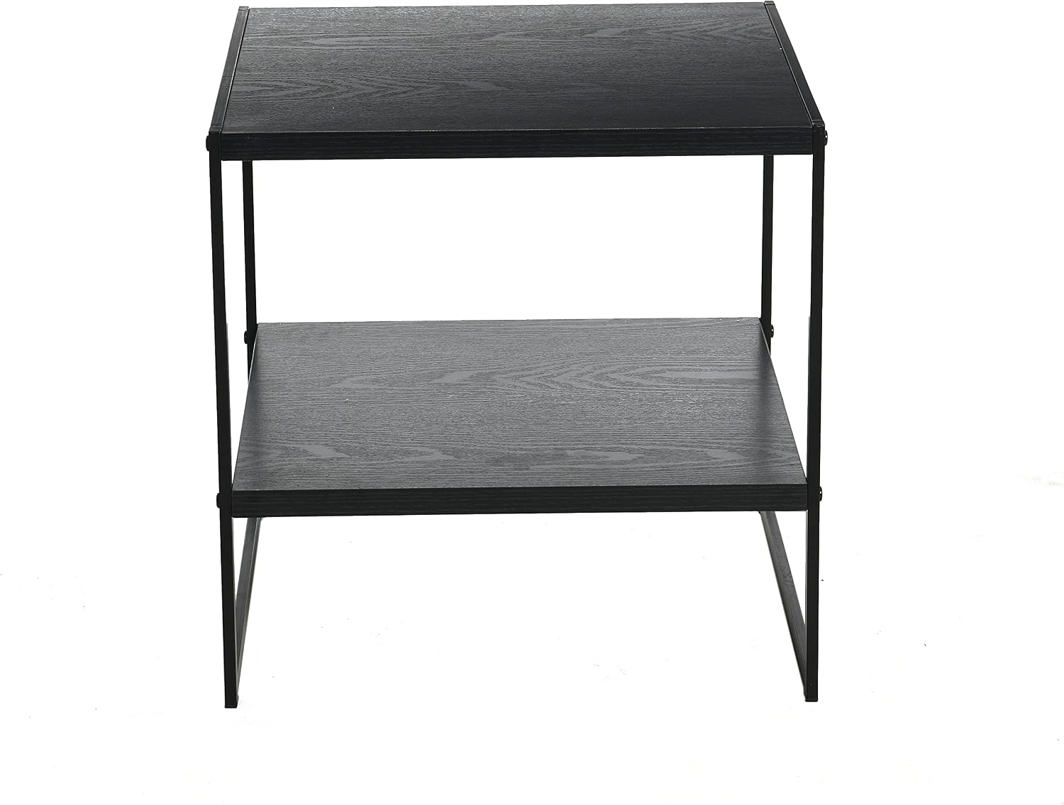 Household Essentials Square Side End Table with Storage Shelf, Oak Wood Grain and Black Metal Frame, Black
