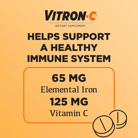 Vitron-C Iron Supplement Plus Vitamin C, Immunity Support, 60 Ct