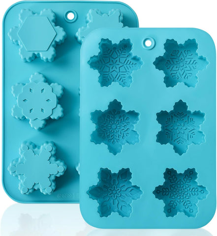 HKNMTT Snowflake Christmas Silicone Mold 12 Cavity 6 Shapes for Holiday Soap Chocolate Cocoa Bomb Ice Candy Oreo Covered Jello Xmas Winter Wax, Oven Safe Baking Frozen Moulds DIY Candle Craft Set