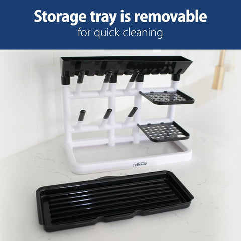 Dr. Brown's Drying Tower, Stand-Up Drying Rack, Countertop Baby Bottle Drying with Organized Storage for Baby Essentials, Space Saving Vertical Rack, Black/White