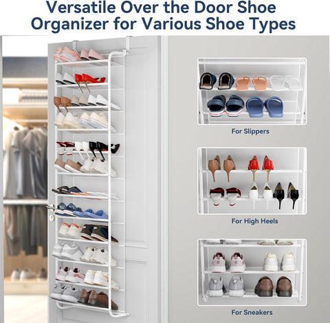 Whitmor 36 Pair Over The Door Shoe Organizer, 12 Tier Hanging Shoe Organizer, Heavy Duty Metal & Mesh Shoe Holder, Hanging Shoe Rack for Closet Organizer & Storage, 74" H x 21.7" W x 7.5" D, White1