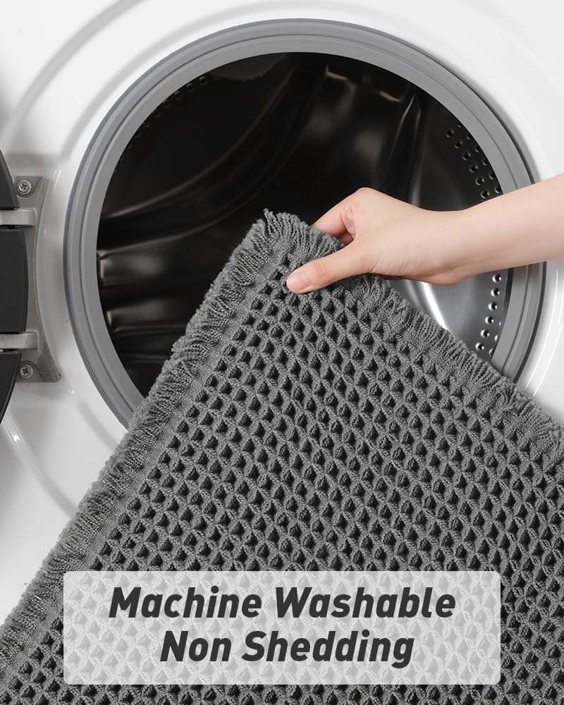 Upgraded Waffle Bath Mat Runner Absorbent Non Slip Bathroom Mat, 2' x 5'