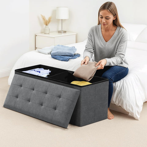 Storage Ottoman Bench, 43 Inch Ottoman Foot Rest, End of Bed Bench, Storage Chest for Living Room, Bedroom, Entryway, Gray