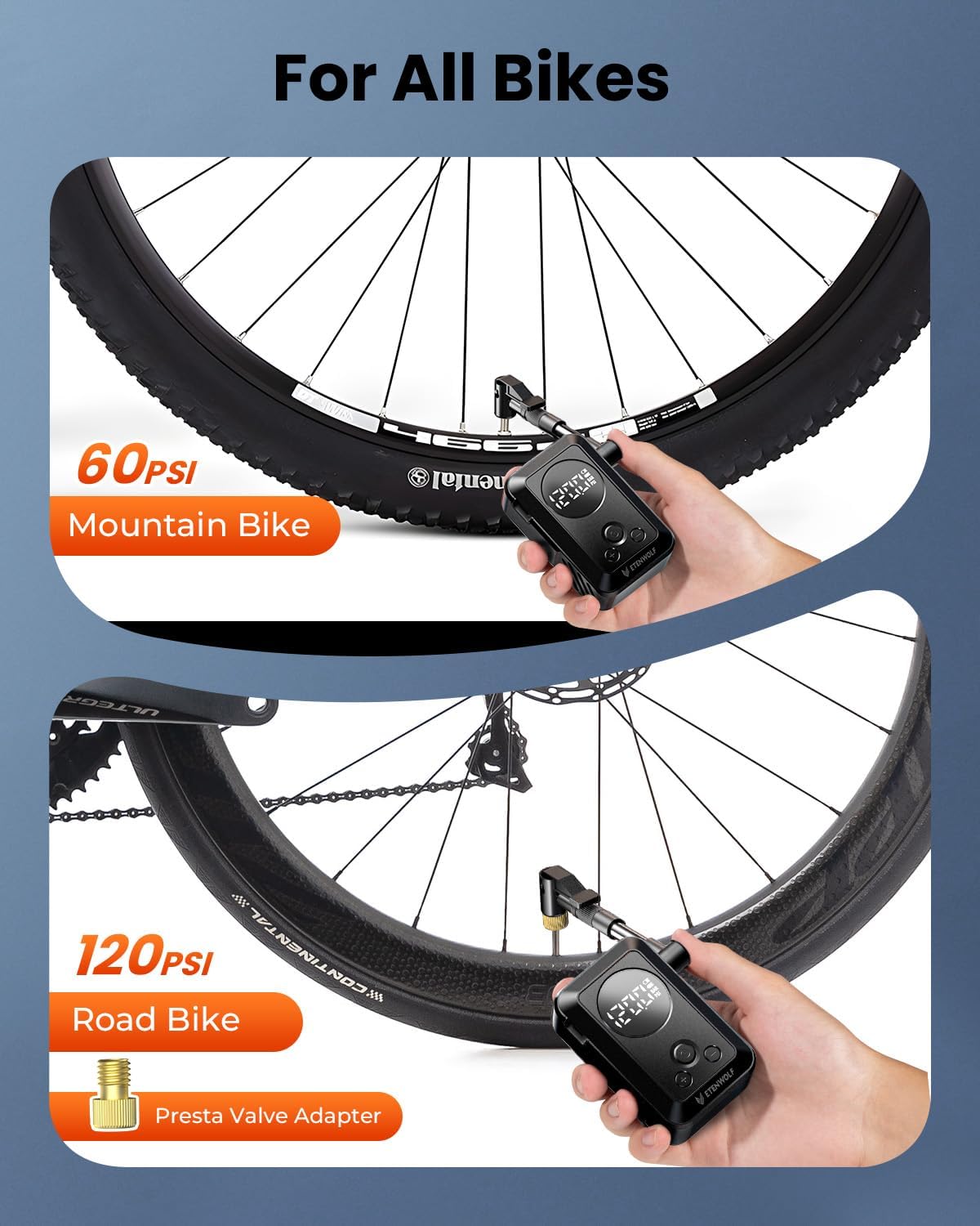 ETENWOLF S0 Mini Bike Pump, 20s Fast Inflate Bicycle Pump with Gauge