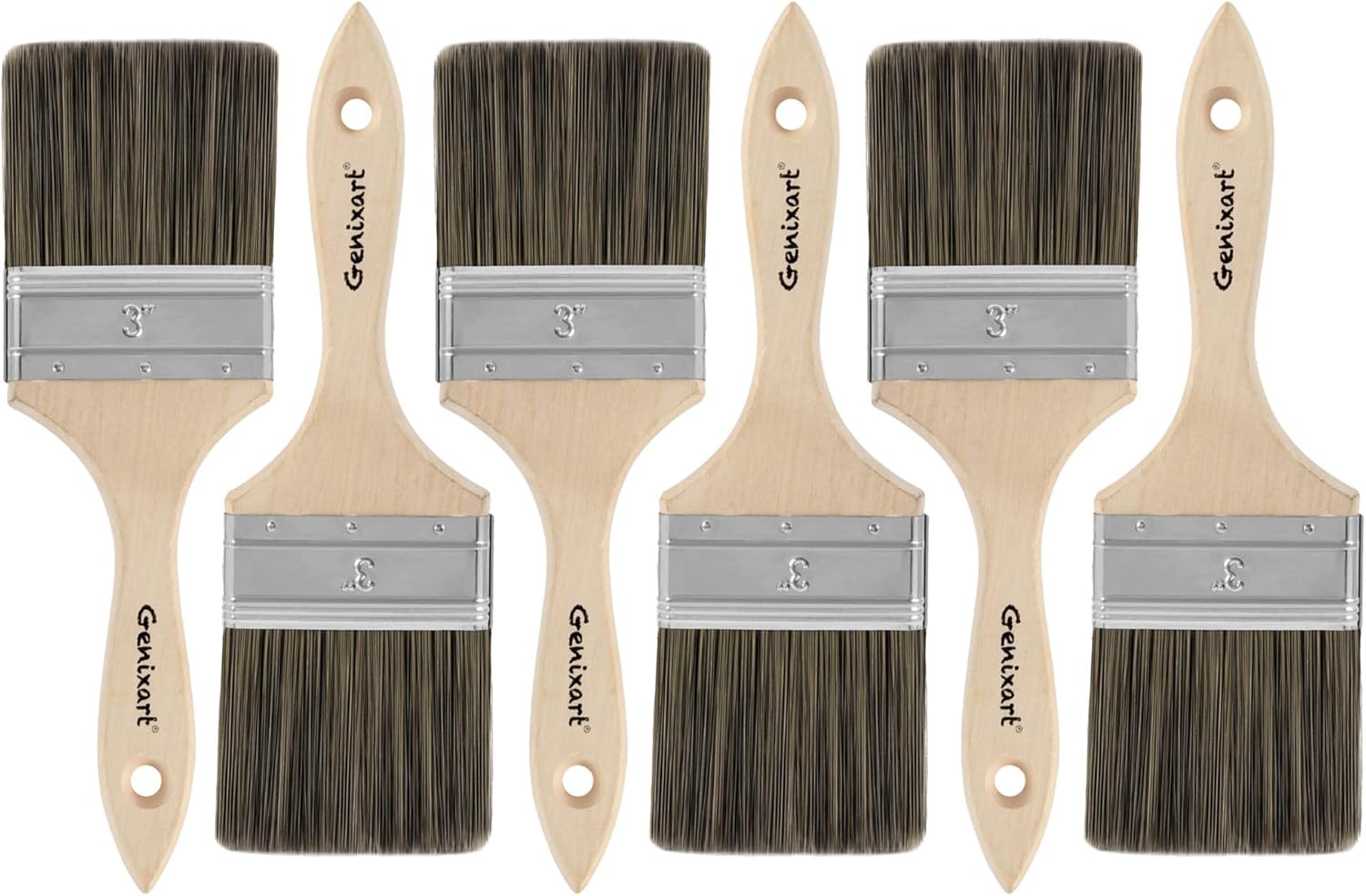 Double Thick Chip Paint Brush, 6 Pack, 3 inch / 75mm Stain Brushes for Painting Walls and Fence Staining, Wooden Handle Masonry Paintbrush for Varnish, Paste, Gesso and Limewash