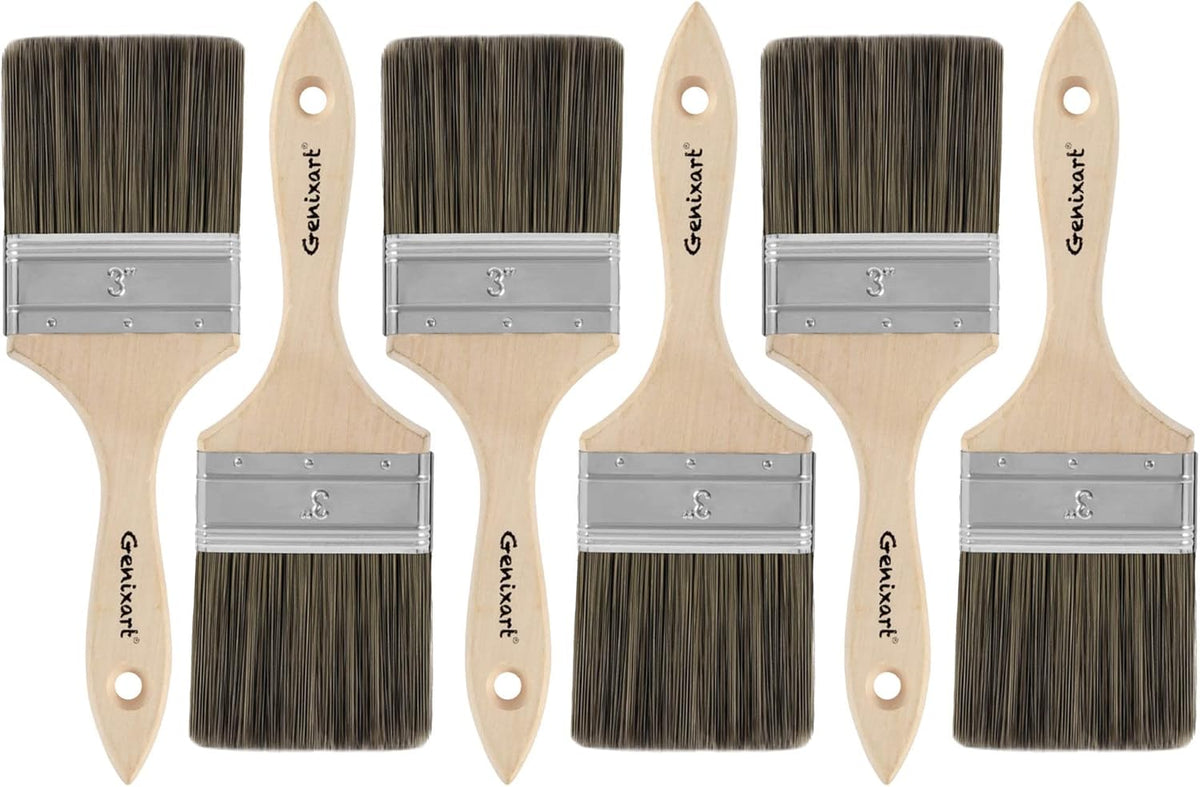 Double Thick Chip Paint Brush, 6 Pack, 3 inch / 75mm Stain Brushes for Painting Walls and Fence Staining, Wooden Handle Masonry Paintbrush for Varnish, Paste, Gesso and Limewash