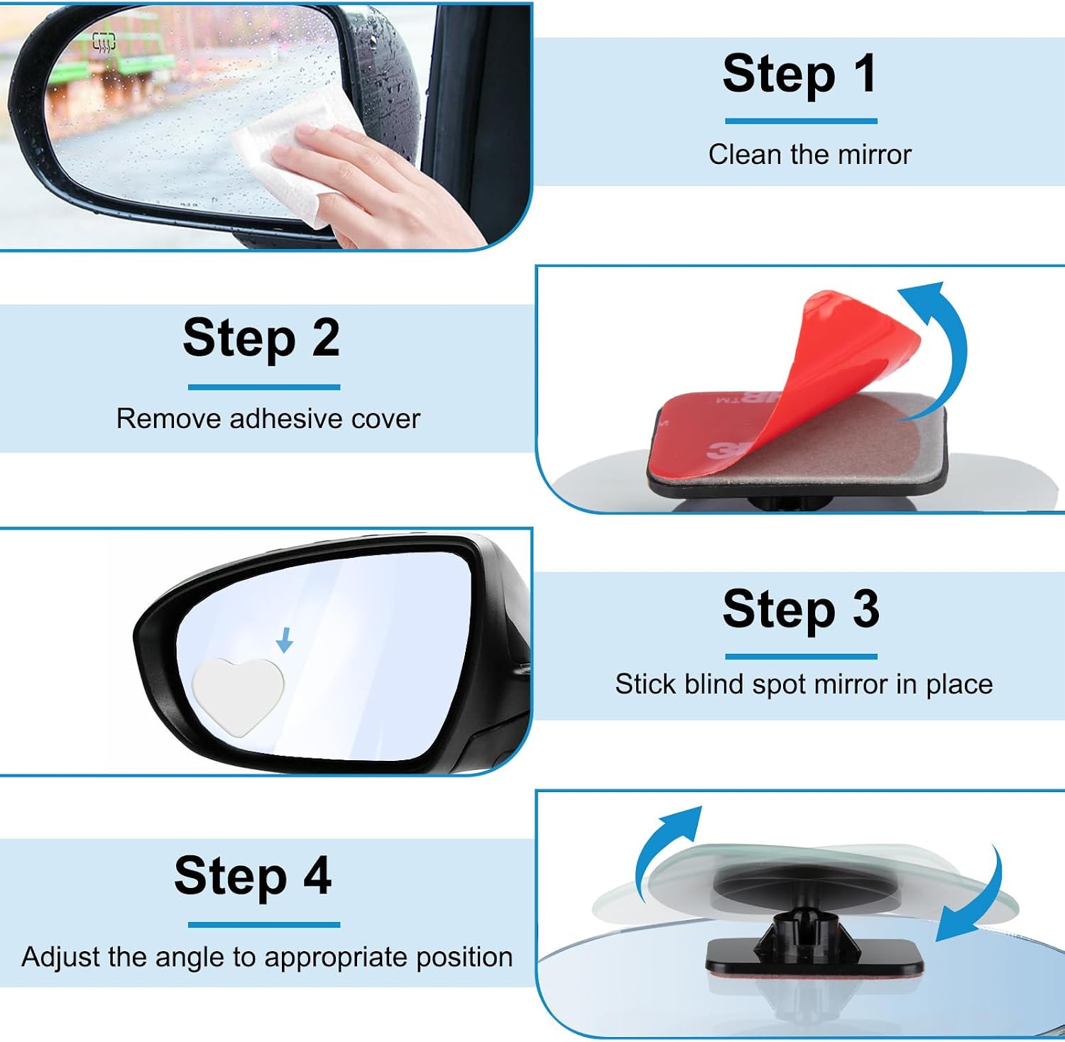 4 Pack Blind Spot Mirror for Car Frameless Mirror Blindspot Convex HD Glass
