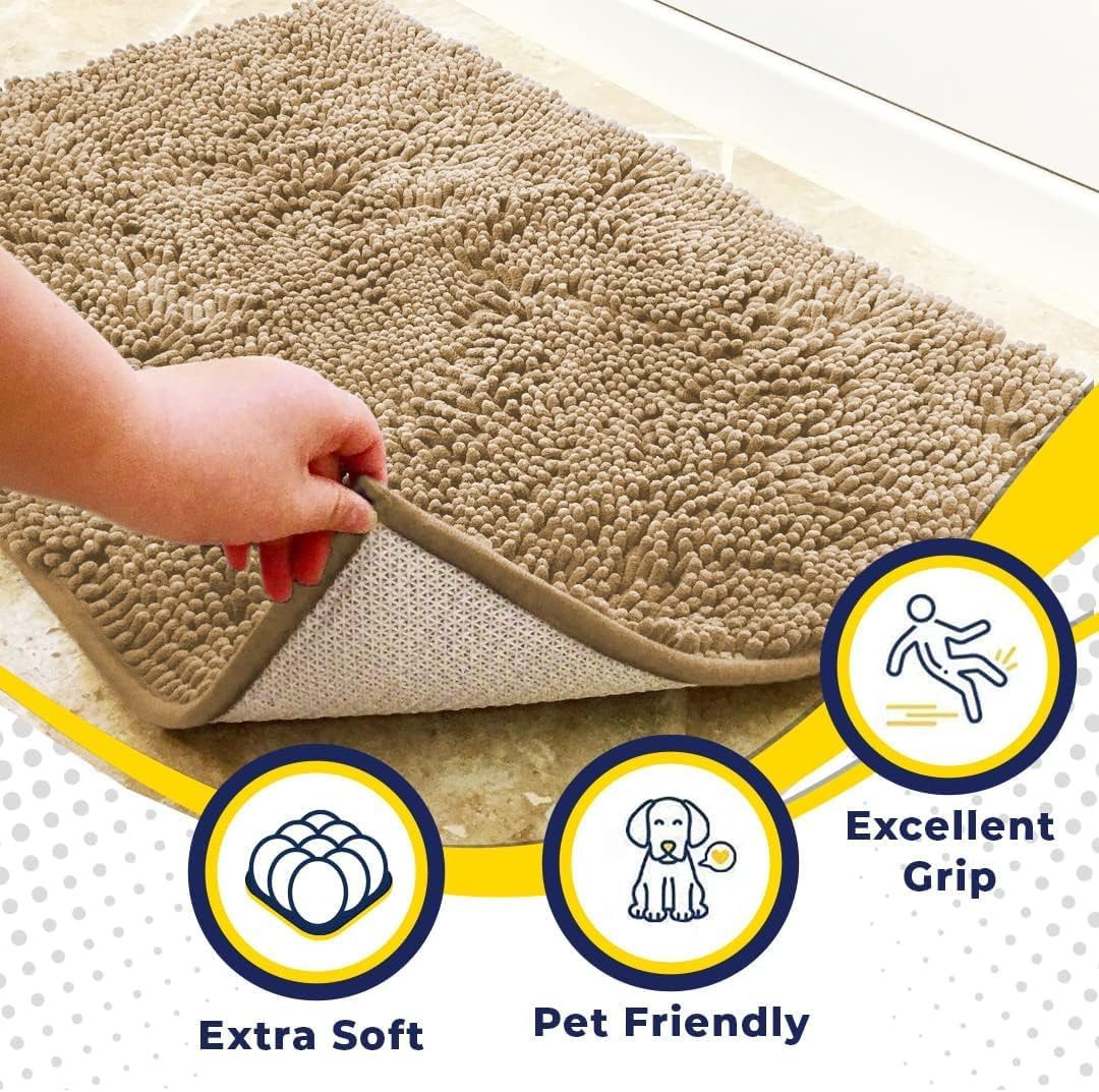 Muddy Mat® | Super Water Absorbent Door Mat Indoor, Microfiber Quick Dry Chenille Entryway Rug, Slip Resistant Front Door Mat, Indoor Mats for Entryway, Machine Washable Pet Rug, Beige 24"x36"