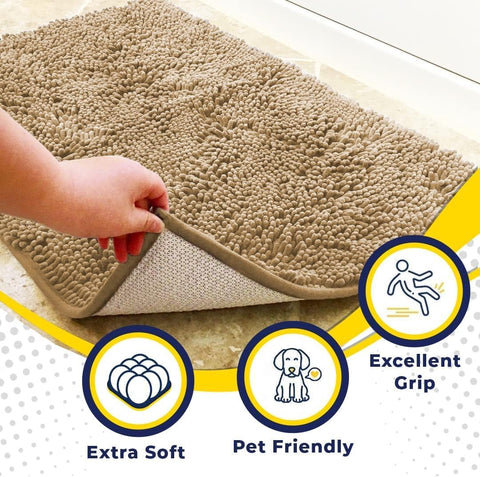 Muddy Mat® | Super Water Absorbent Door Mat Indoor, Microfiber Quick Dry Chenille Entryway Rug, Slip Resistant Front Door Mat, Indoor Mats for Entryway, Machine Washable Pet Rug, Beige 24"x36"